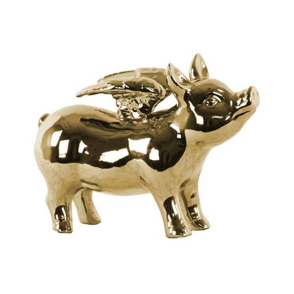 Urban Trends Collection Urban Trends Collection 43310 3.75 x 7.75 x 10.5 in. Ceramic Standing Pig Figurine with Wings - Polished Chrome Finish; Gold 43310